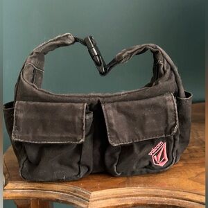 Volcom Black Canvas Mini Shoulder Bag with Front Pockets